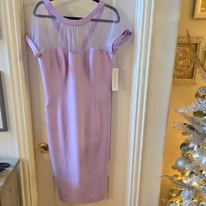 Maggy London Lilac Midi Dress with Sheer Neckline Size 14 NWT